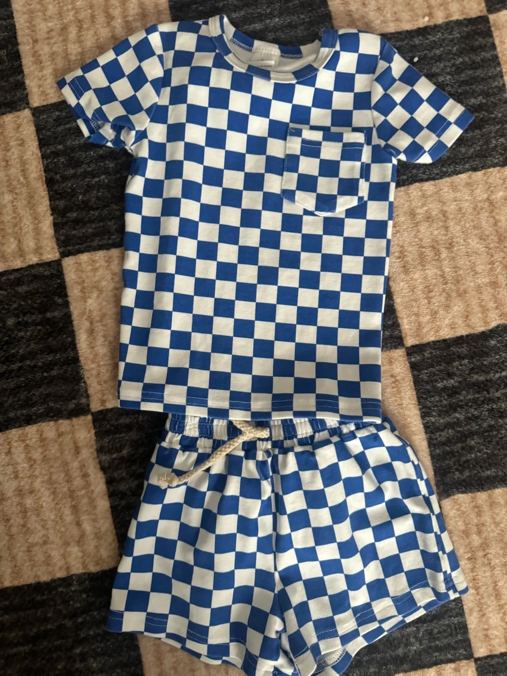 Little One Shop Blue Checkered Short Set